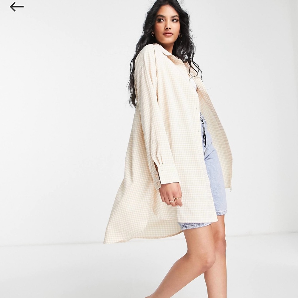 Cream Checkered Long Shirt